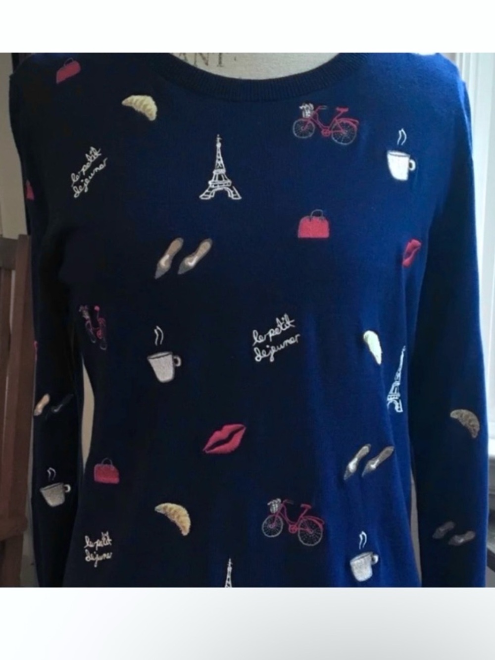 TALBOTS💋Navy Sweater with Parisian Embroidery